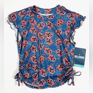 NWT REEL LEGENDS Girls Sea Turtle Print Performance Top Short Sleeve Swim Shirt